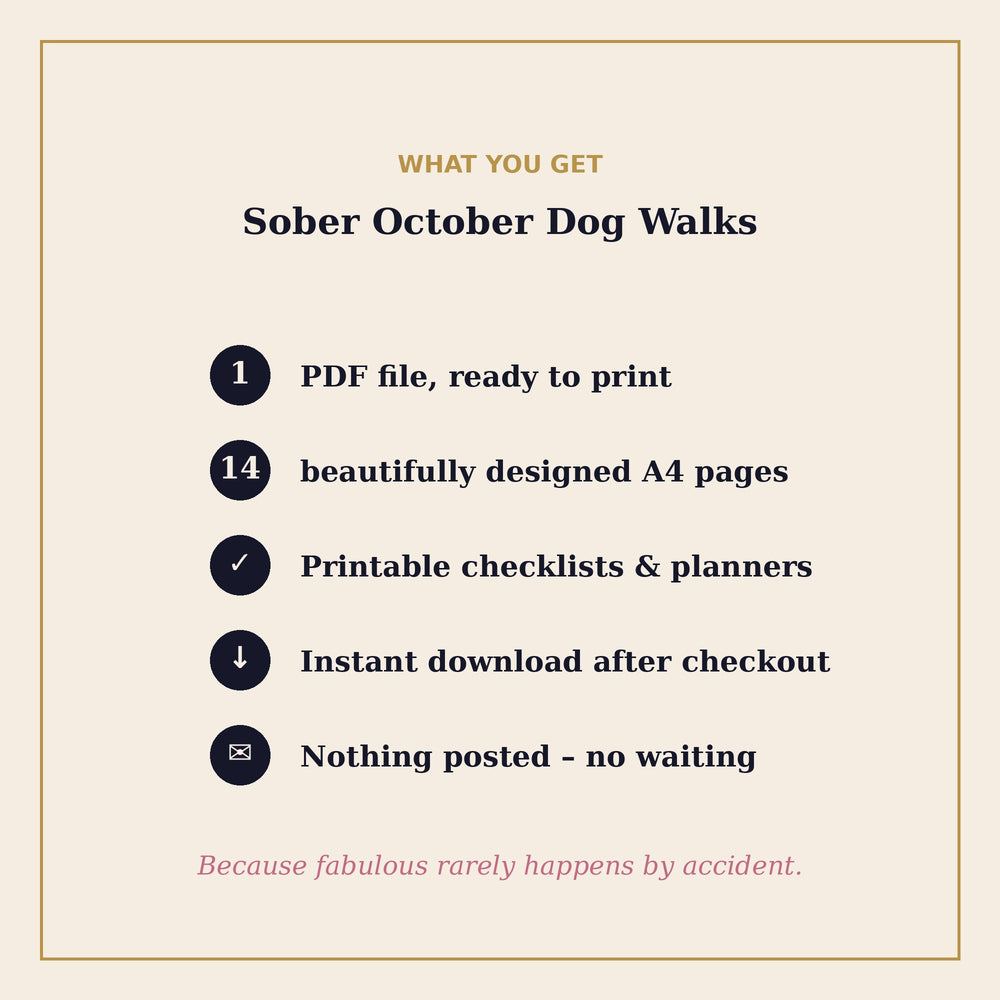 What you get with the free Sober October dog walks planner PDF