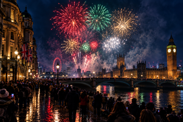 Fireworks over a city on Bonfire Night - helping anxious dogs with hemp and valerian