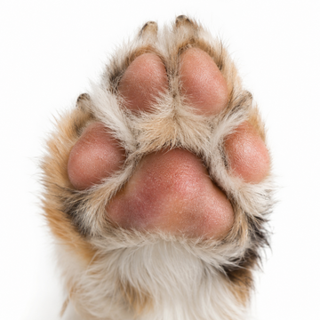 Close-up of a dog's paw - why does my dog smell like biscuits