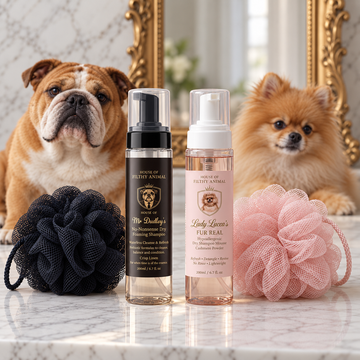 Prebiotic dry shampoo for dogs with foaming pouf for a between-bath glow-up