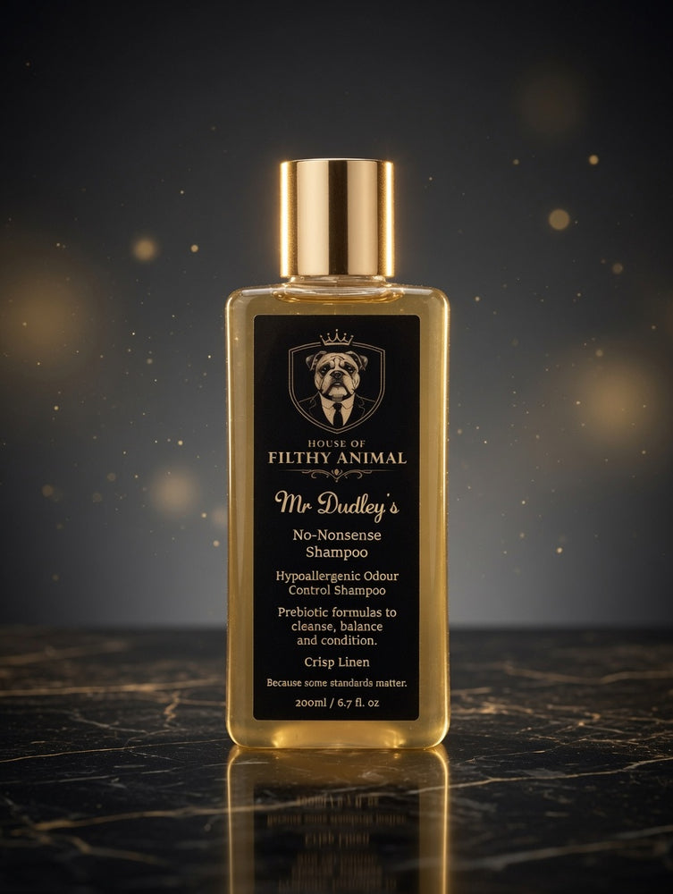 Luxury prebiotic dog shampoo for sensitive skin by House of Filthy Animal.