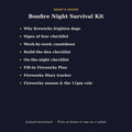 What's inside the Bonfire Night Survival Kit: fireworks countdown, den checklist, fireworks plan and diary