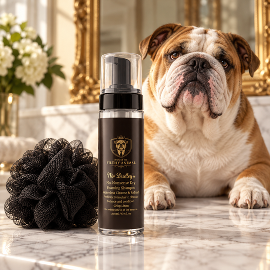 Mr Dudley prebiotic dry foaming shampoo for dogs with bath pouf