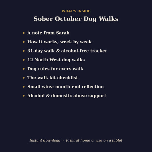 What's inside the free Sober October dog walks planner