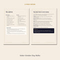 Preview pages: dog walk kit checklist and support contacts